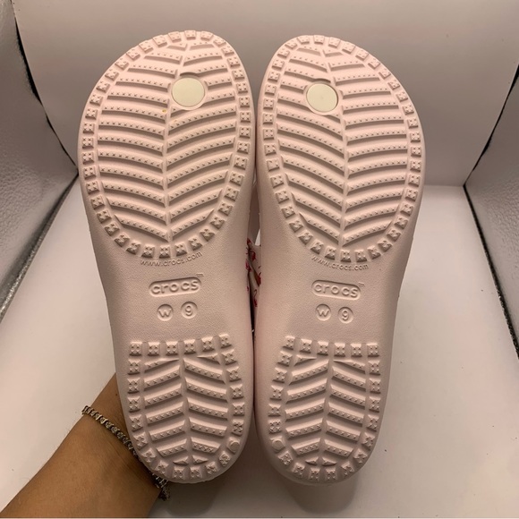 NWT Crocs Flamingo Design Flip Flops Womens dusty pink size 9 F17 - Picture 3 of 4